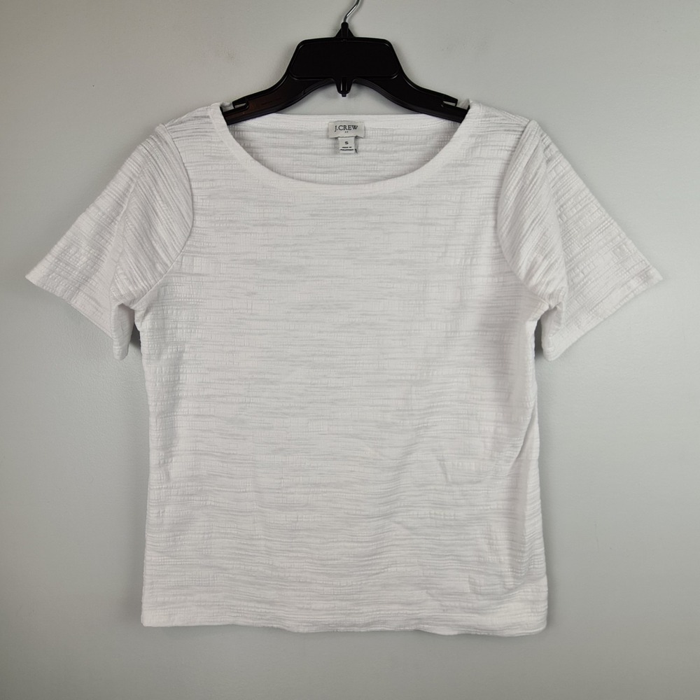 J.Crew Textured White Top Small Lightweight Waffle Gauze T-Shirt Semi Sheer Base